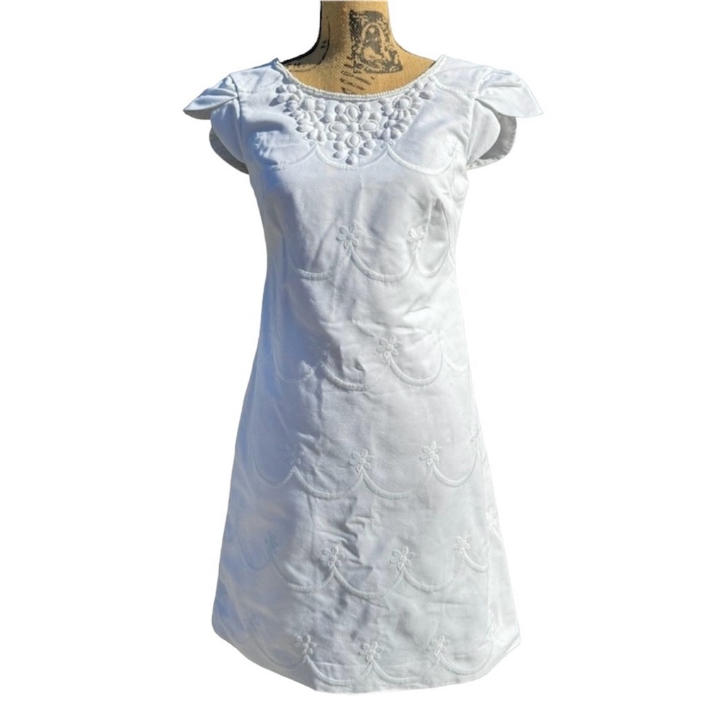 Lilly Pulitzer Pierce Bejeweled Embroidered Tulip Sleeve Dress White Size 2